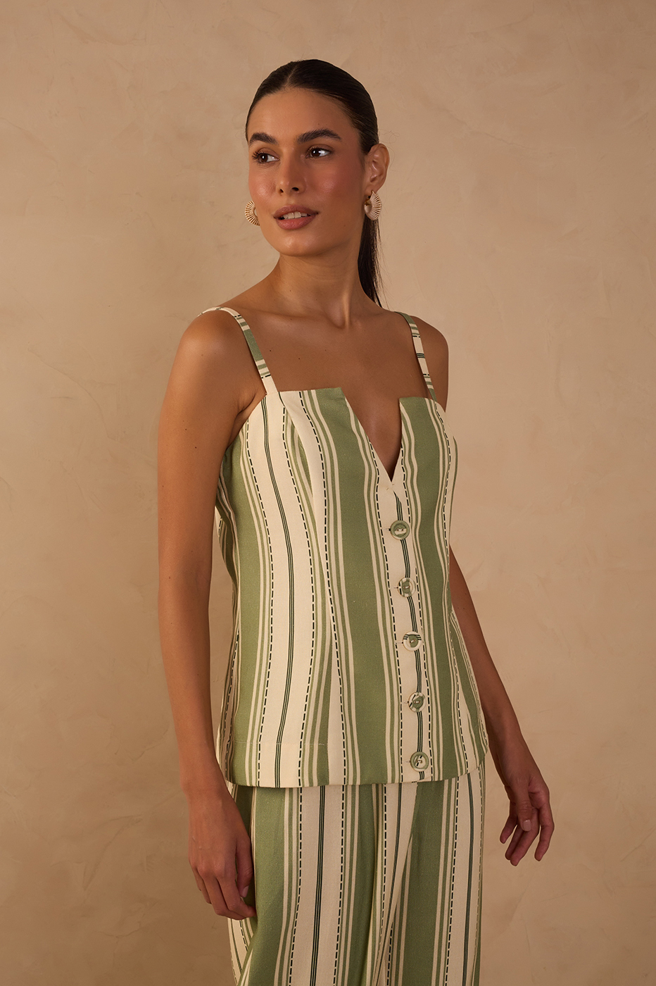 Descanso Verde Print Linen Vest_1