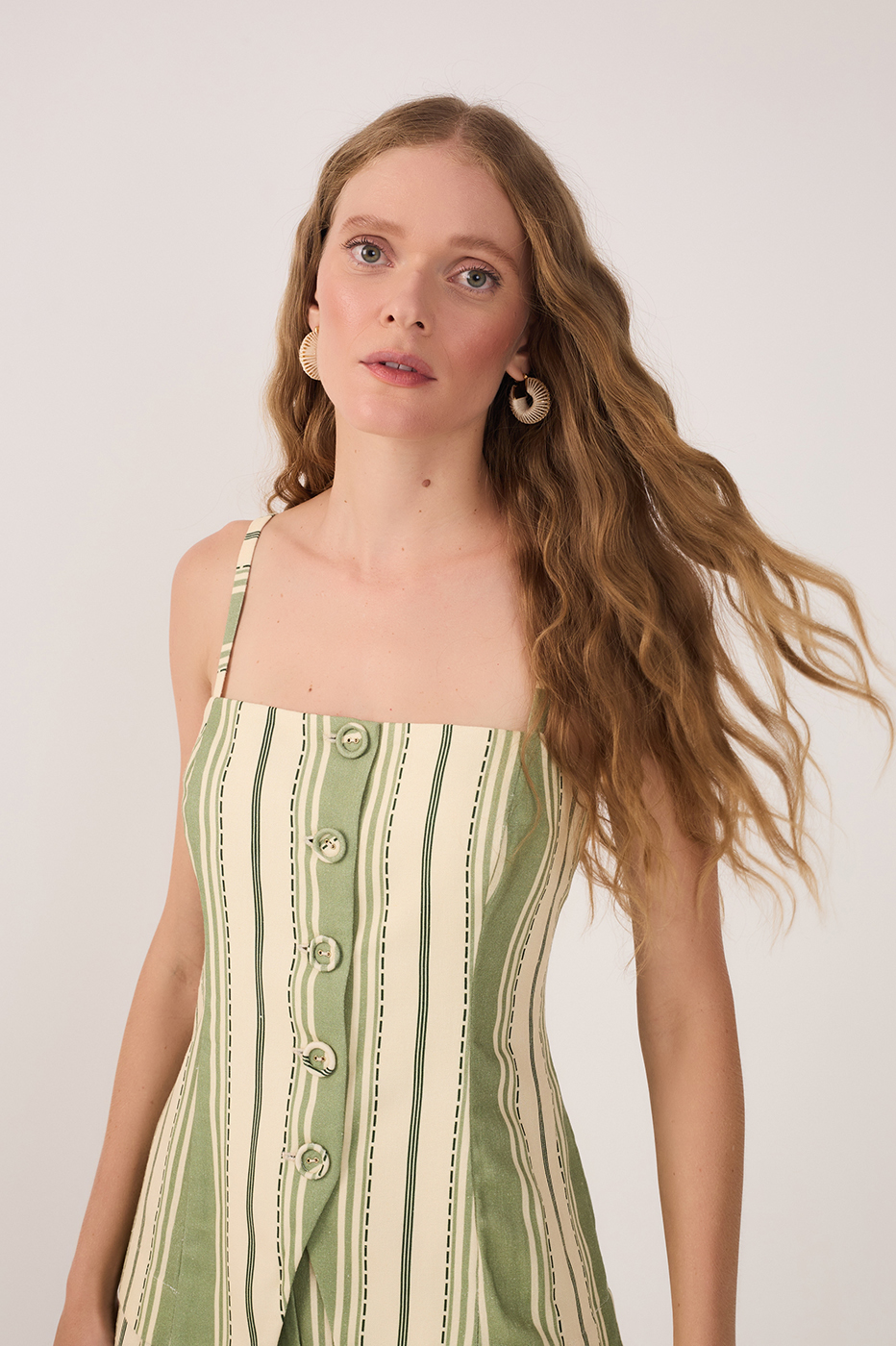 Descanso Verde Print Linen Vest_3