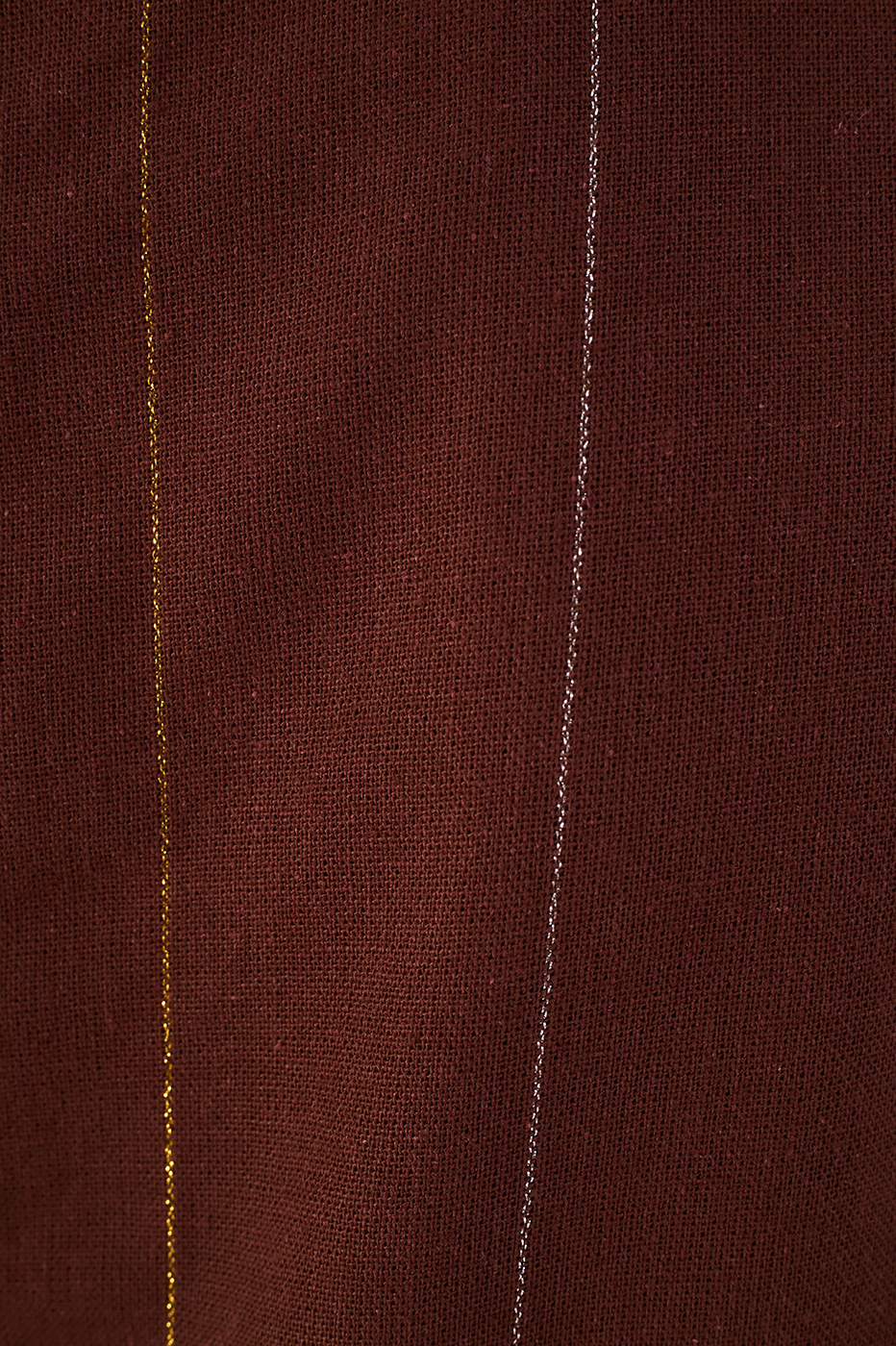 Brown Lurex V Neck Buttoned Sleeveless Linen Vest