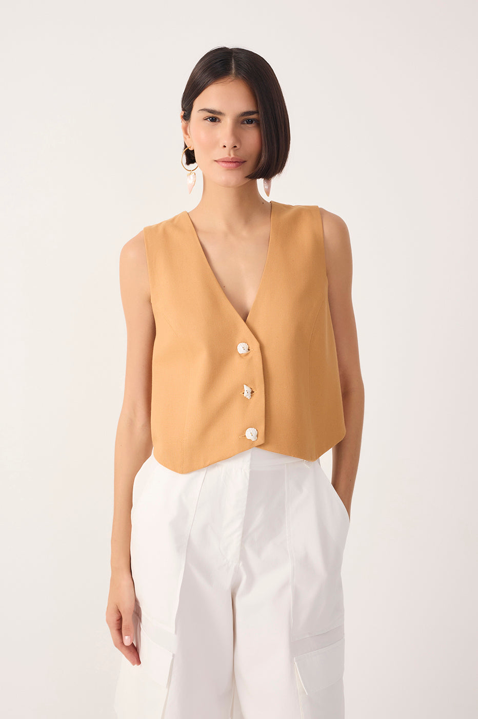 Linen Shell Buttons Vest_2