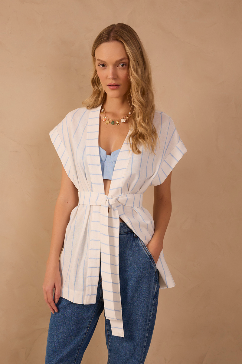 Off-White Stripes Front-Tie Linen Vest