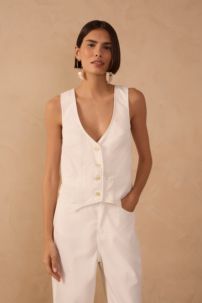 Off-White Buttoned Topstitching Twill Vest_1