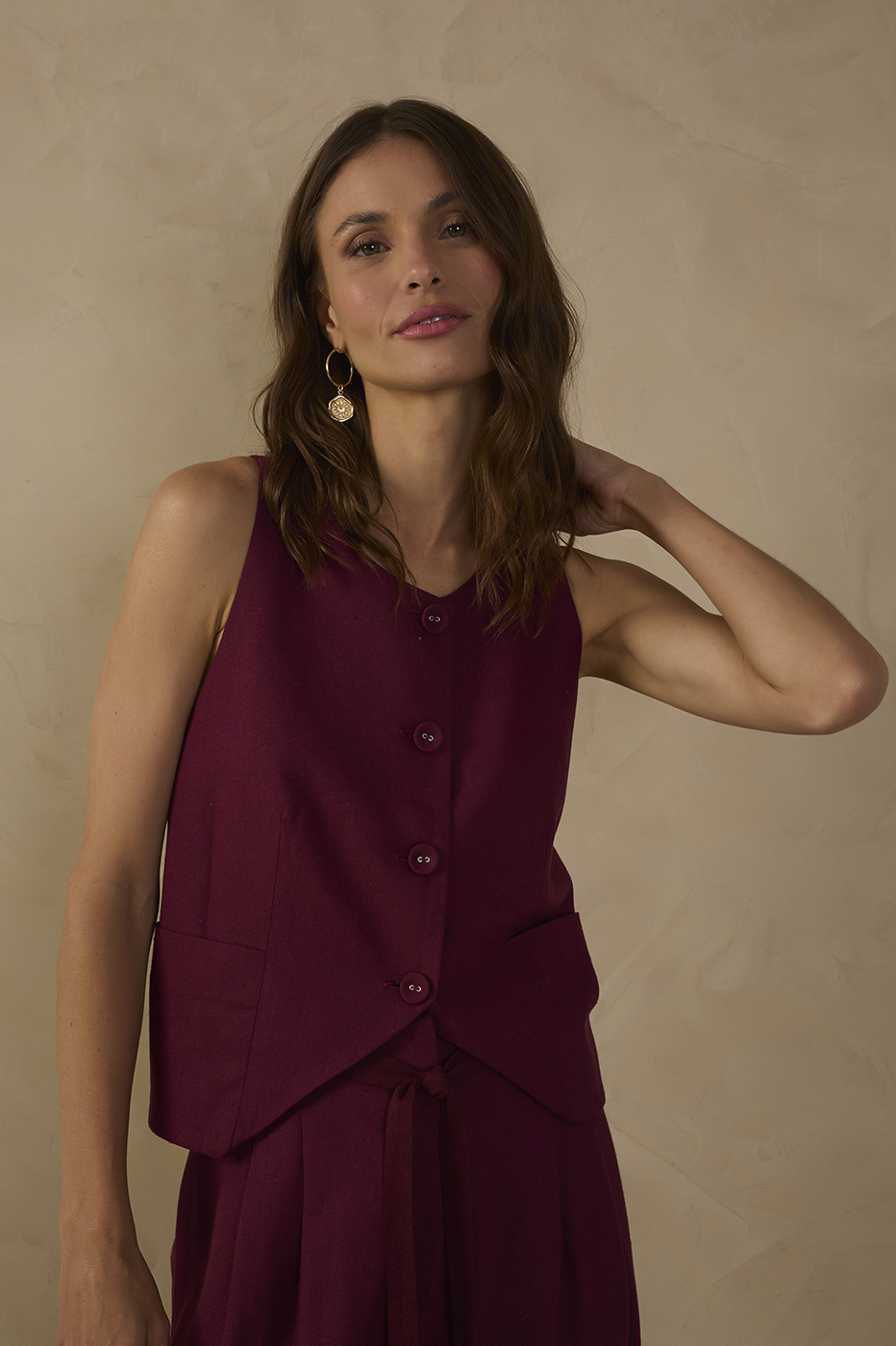 Back Ties Buttoned Sleeveless Vest_0