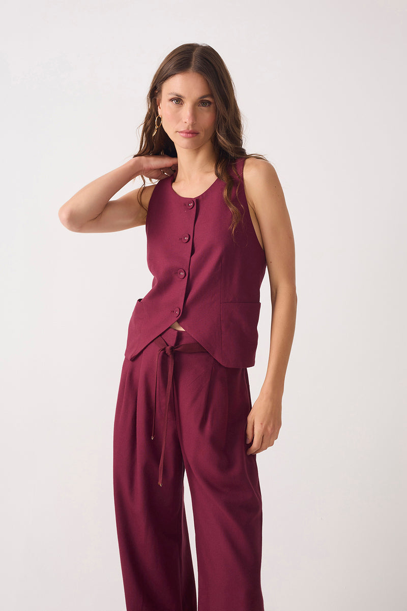 Back Ties Buttoned Sleeveless Vest_1