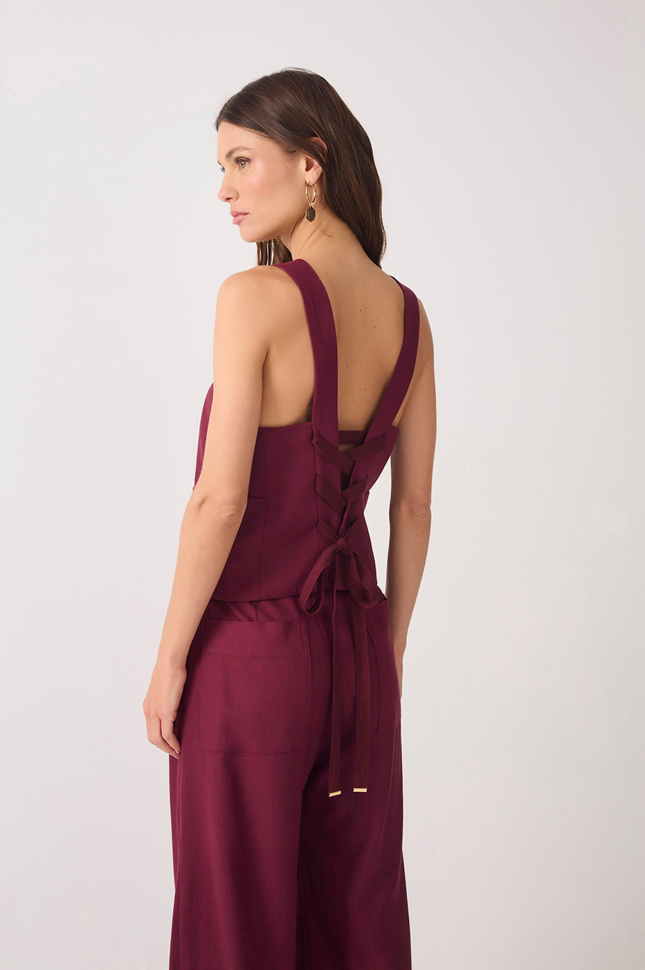 Back Ties Buttoned Sleeveless Vest_4