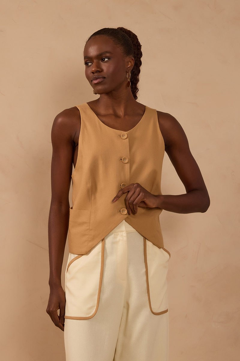 Back Ties Buttoned Sleeveless Vest_1