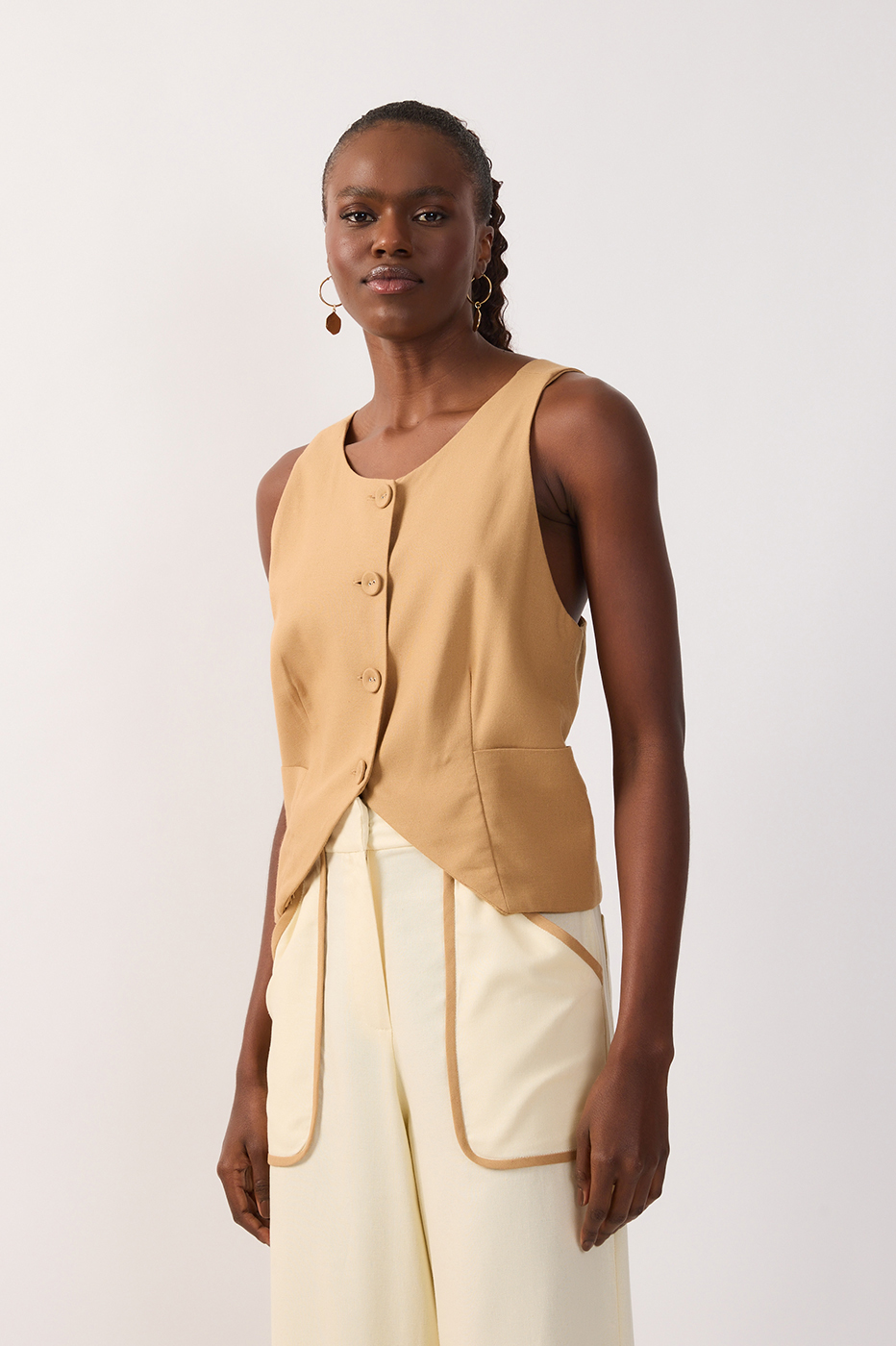 Back Ties Buttoned Sleeveless Vest_3