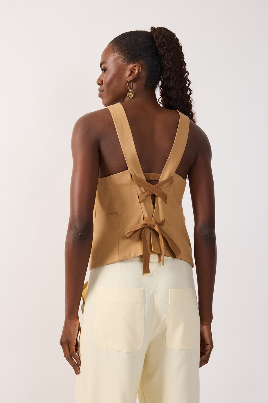 Back Ties Buttoned Sleeveless Vest_6