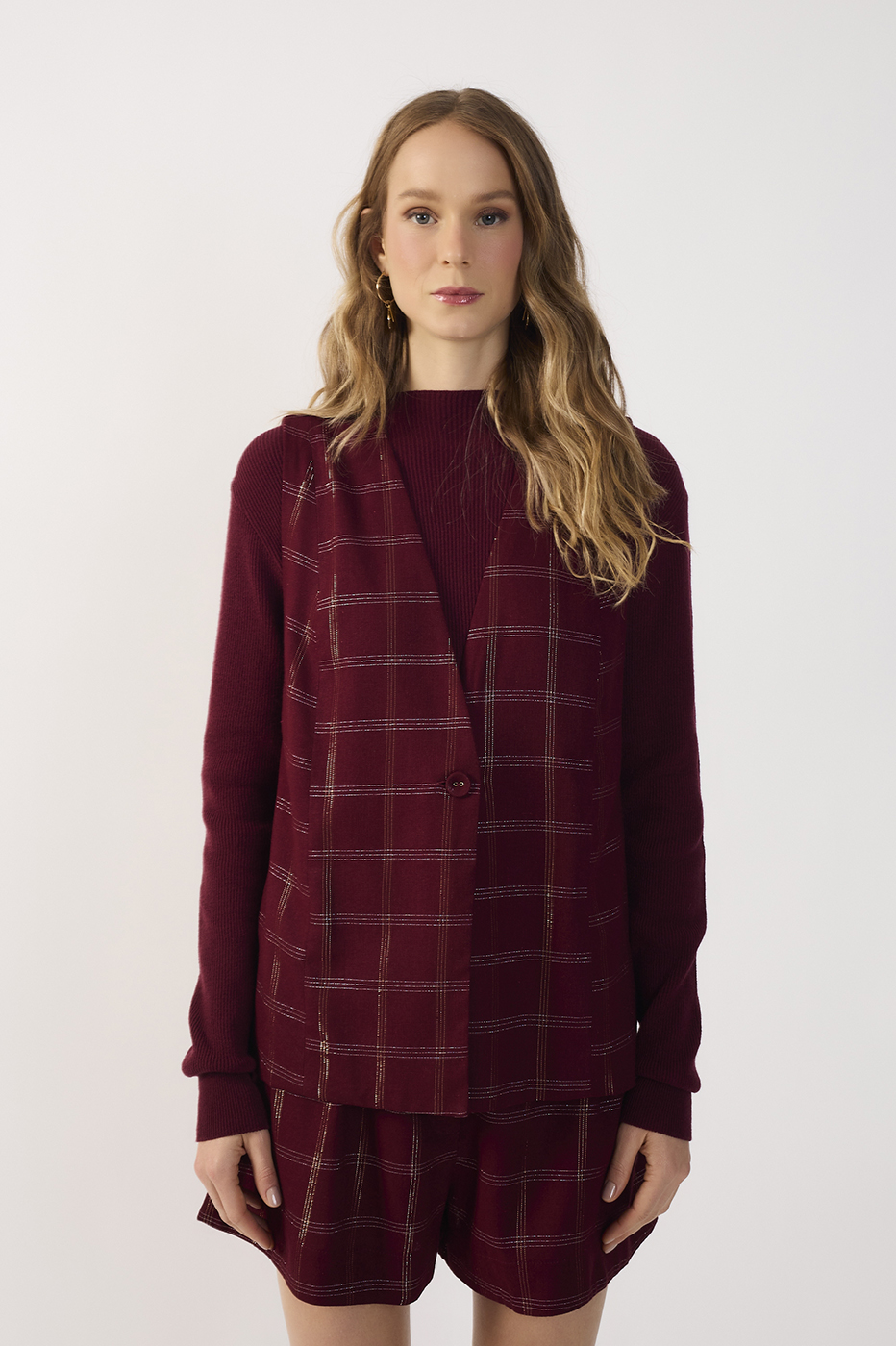 Checkered Lurex Linen Vest_2