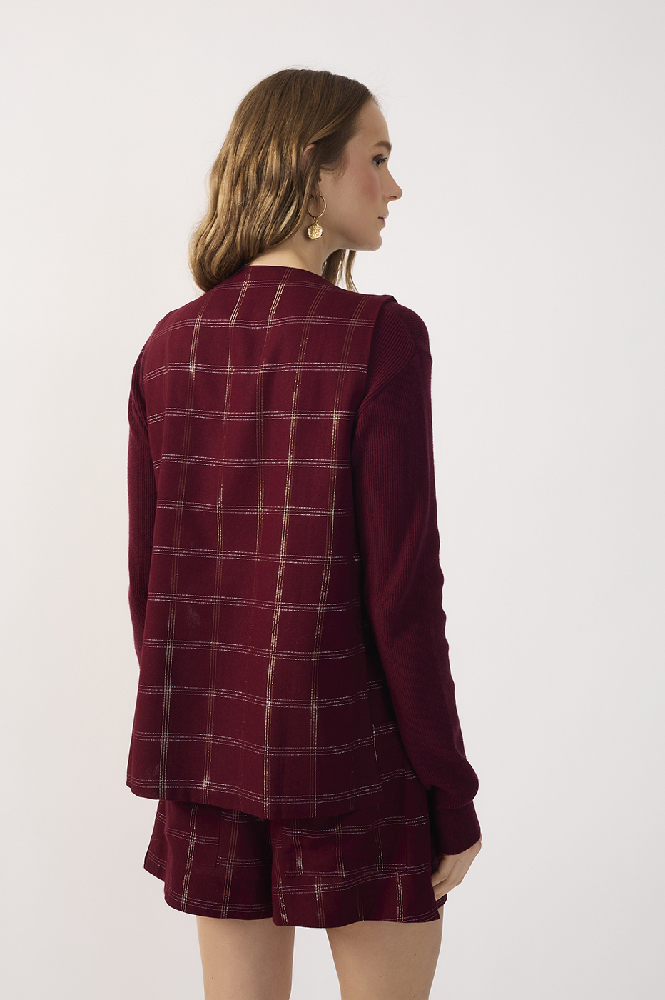 Checkered Lurex Linen Vest_5