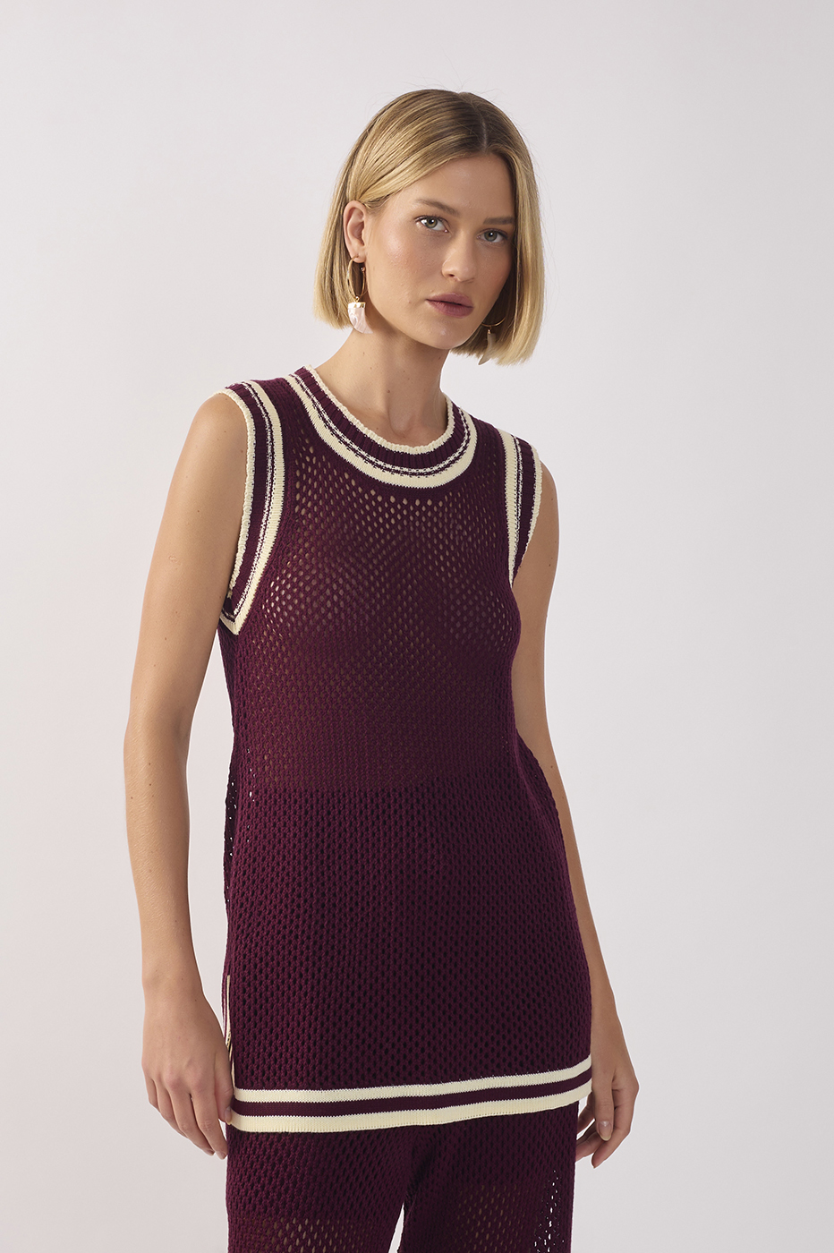Wine Outono Bicolor Crew Neck Tricot Vest_2