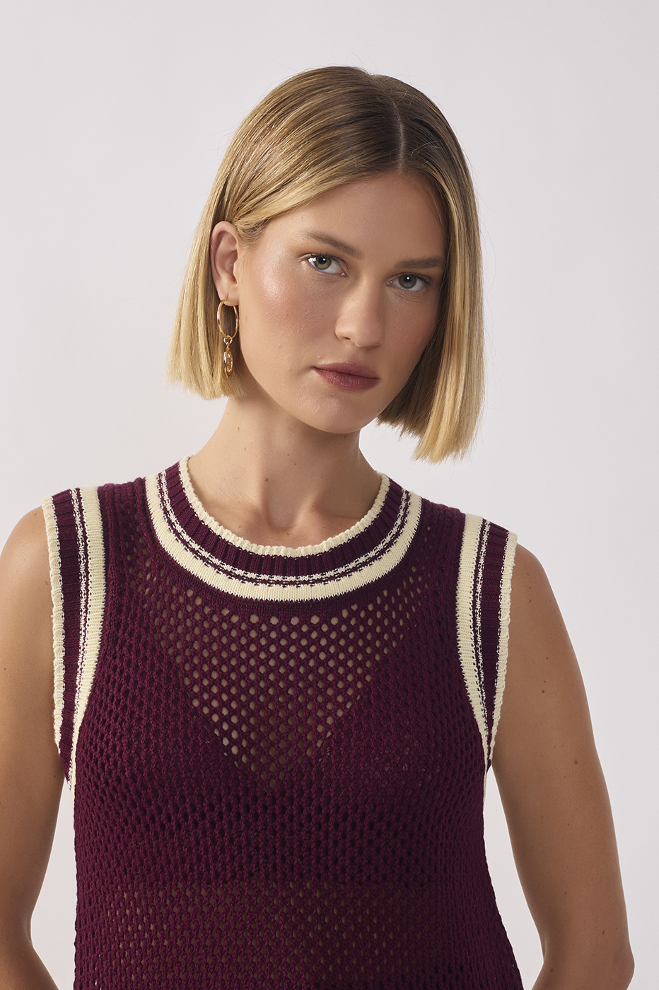 Wine Outono Bicolor Crew Neck Tricot Vest_5