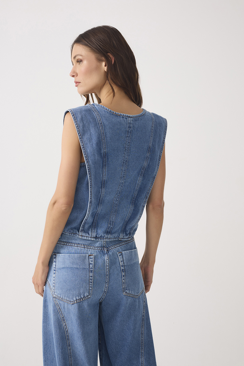 Denim V Neck Buttoned Sleeveless Vest_8