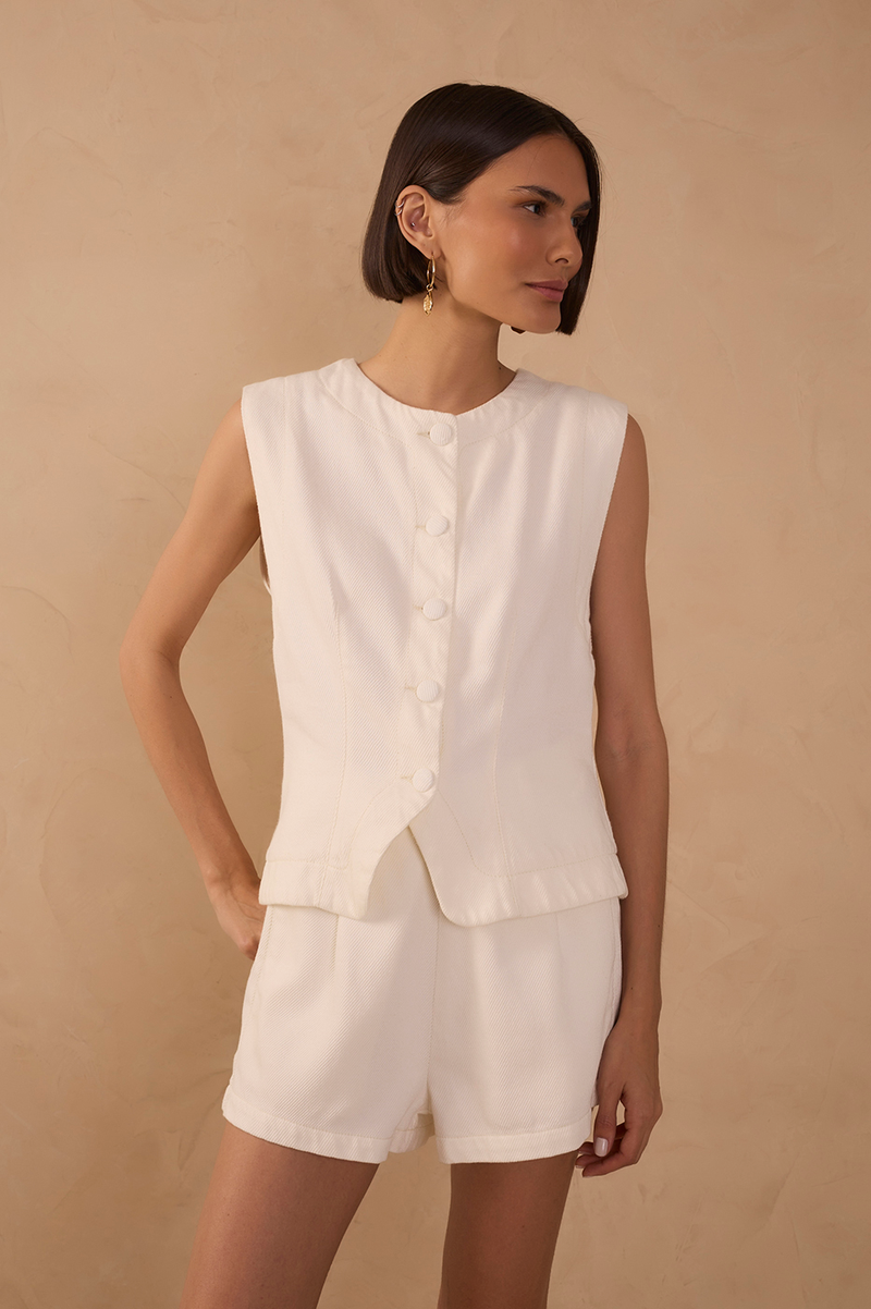 Off-White Crew Neck Buttoned Sleeveless Twill Vest_1