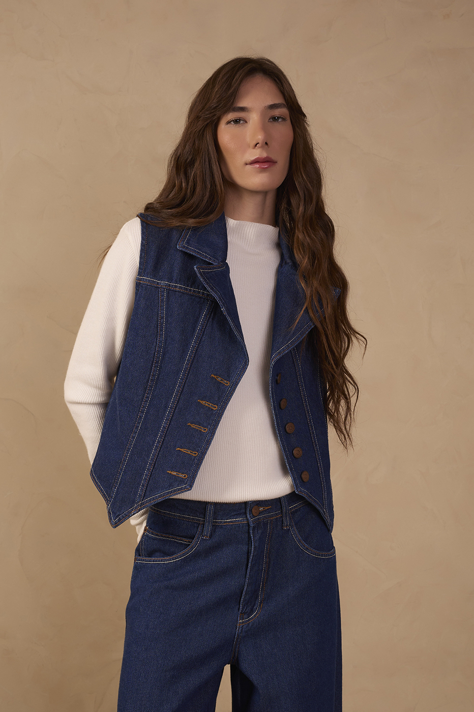 Topstitched Denim Vest_1