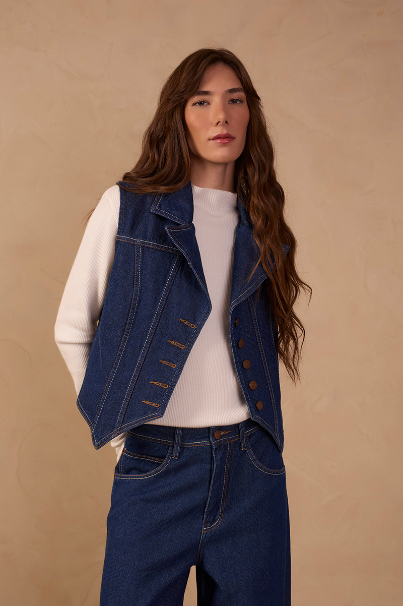 Topstitched Denim Vest_1