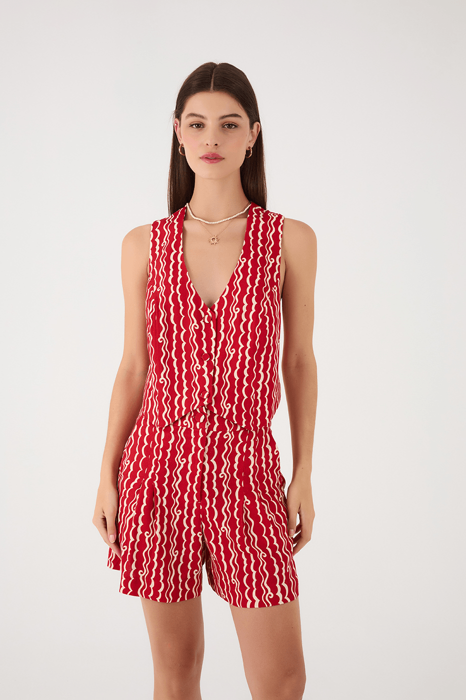 Red Atlantica Buttoned Sleeveless Vest