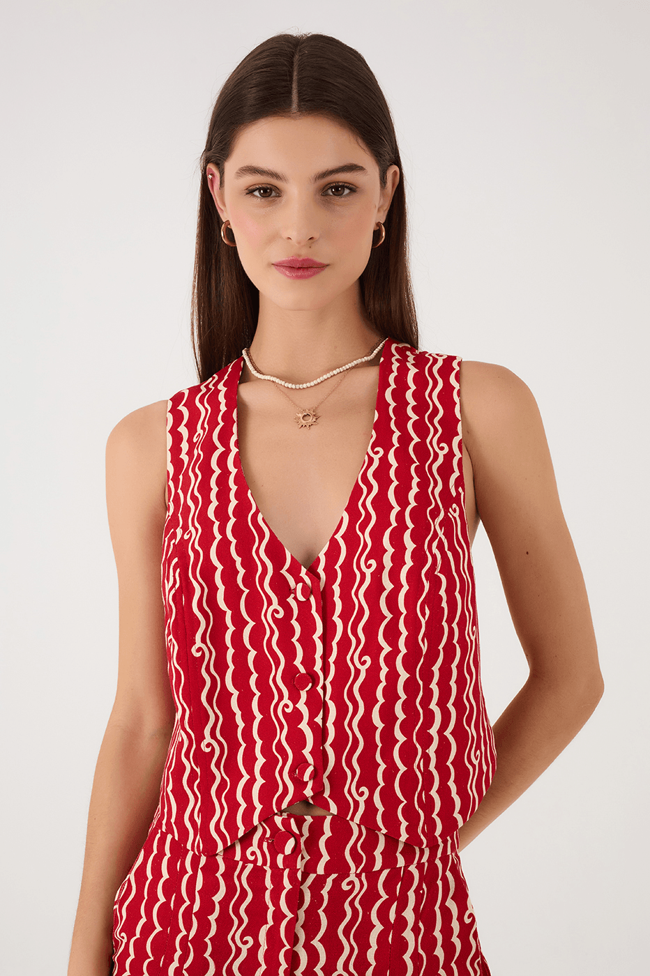 Red Atlantica Buttoned Sleeveless Vest