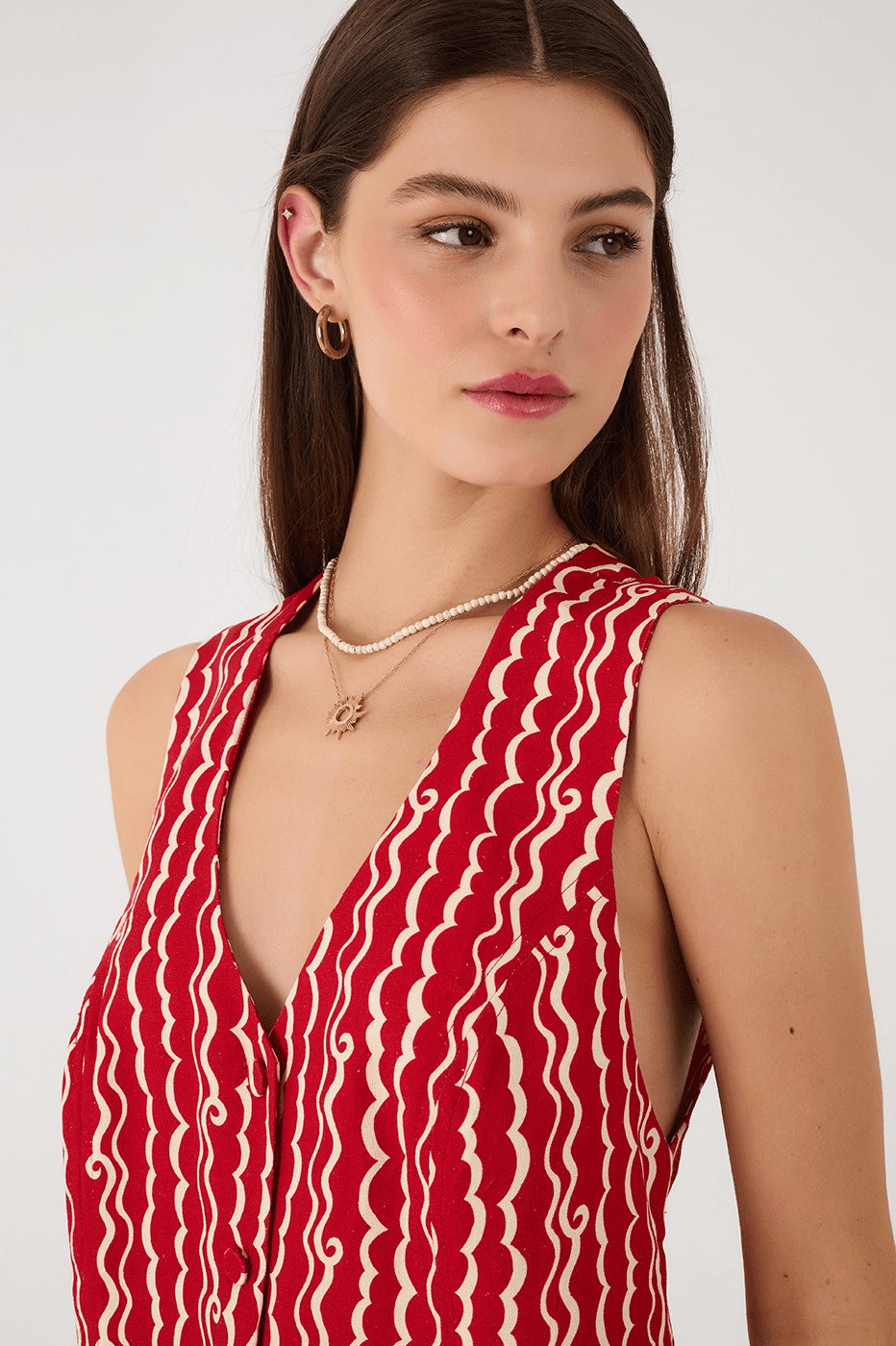 Red Atlantica Buttoned Sleeveless Vest