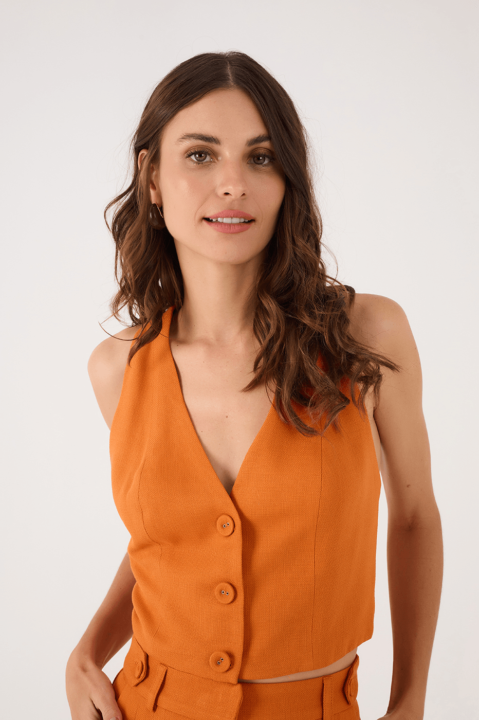 Orange Samba Buttoned Sleeveless Tailored Vest