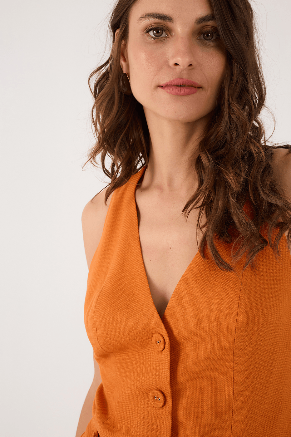 Orange Samba Buttoned Sleeveless Tailored Vest