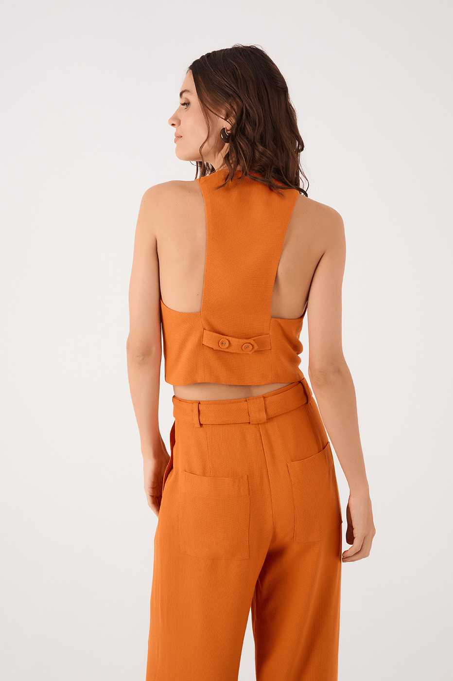 Orange Samba Buttoned Sleeveless Tailored Vest