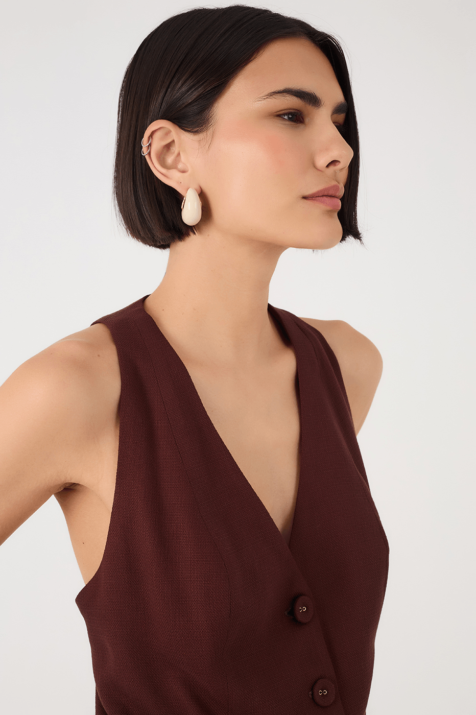 Brown Caffeine Buttoned Sleeveless Tailored Vest