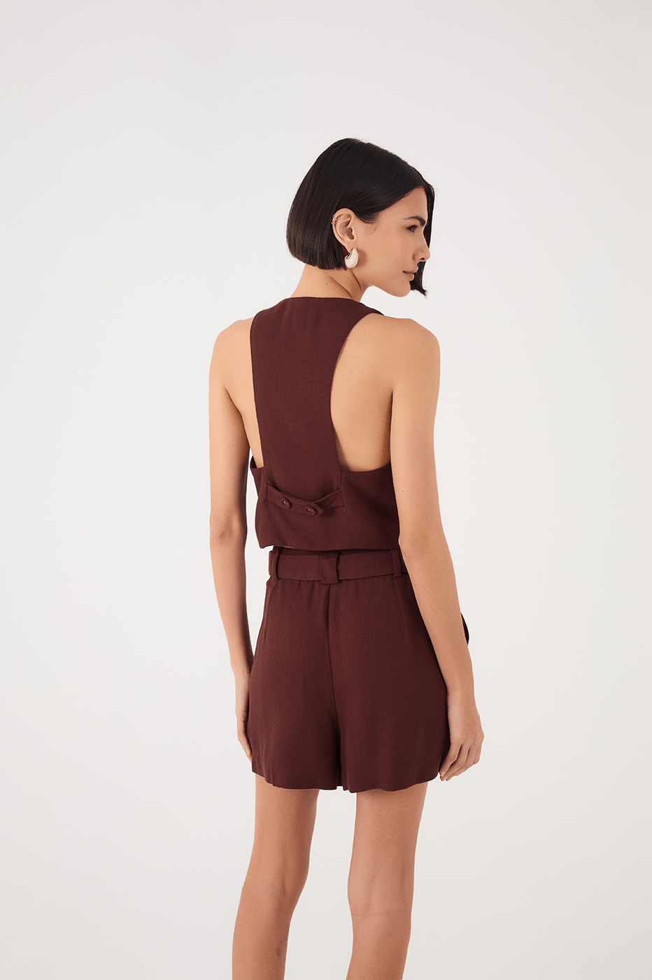 Brown Caffeine Buttoned Sleeveless Tailored Vest