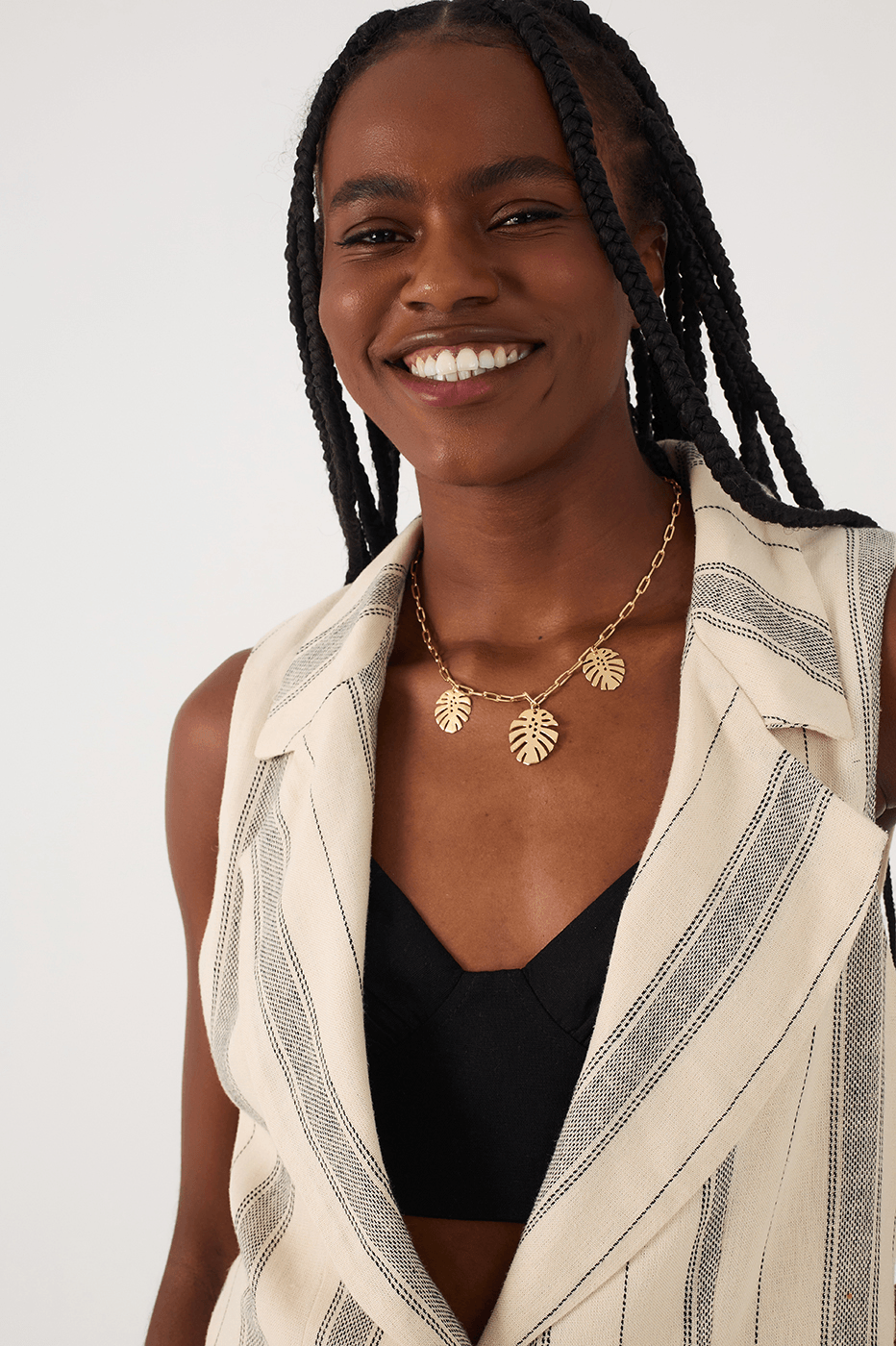 Sand Stripes Buttoned Notched Lapel Sleeveless Linen Vest