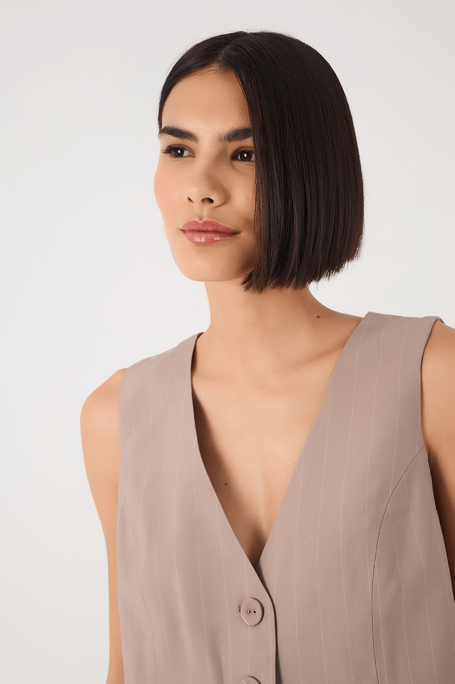 Grey Mirante Pinstripe Buttoned V Neck Sleeveless Crop Vest