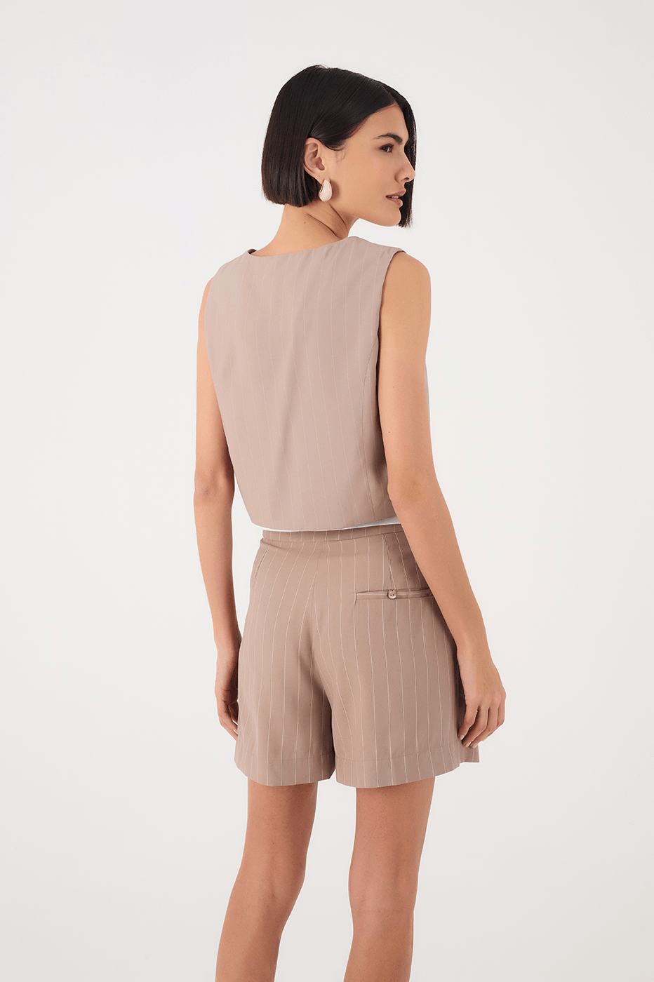 Grey Mirante Pinstripe Buttoned V Neck Sleeveless Crop Vest