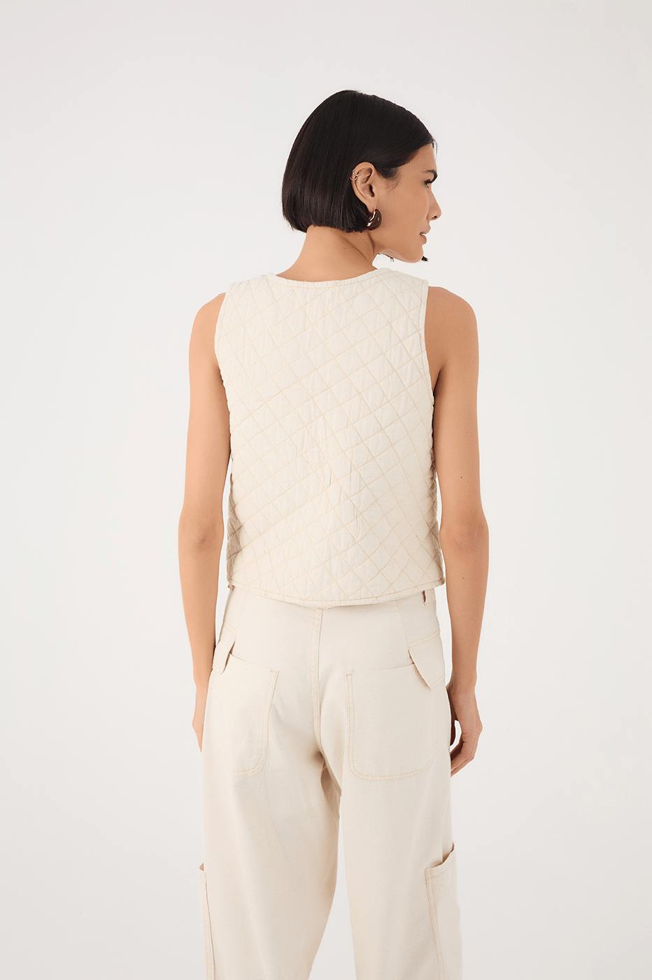 Off-White Buttoned Sleeveless Quilted Linen Twill Vest