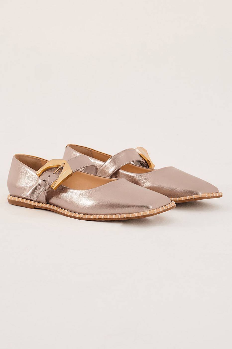 Metallic Buckle Strap Flats