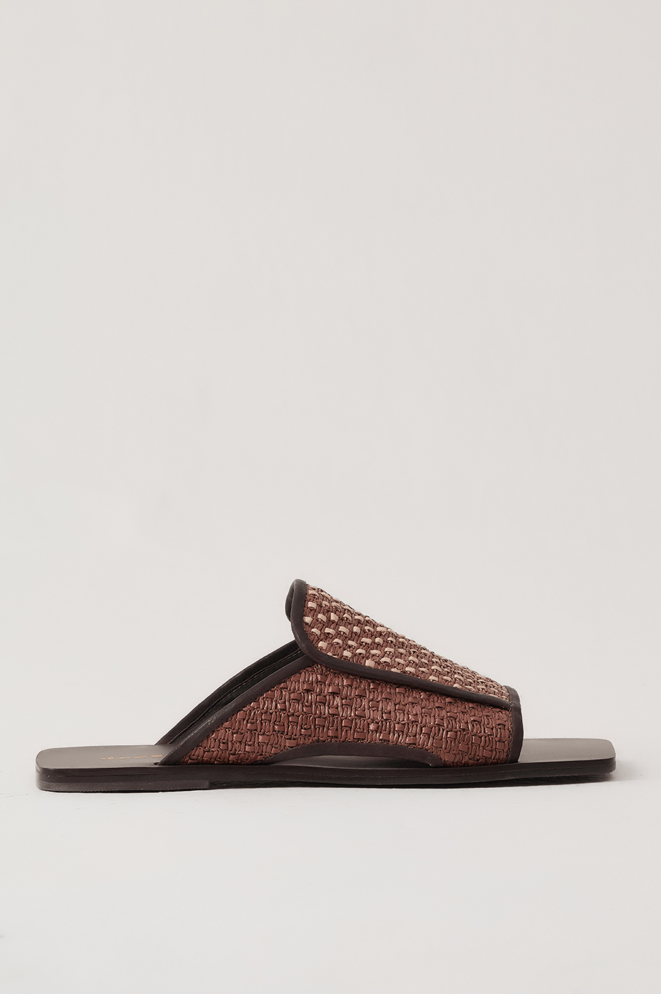 Brown And Off-White Raffia Open Toe Flat Sandal