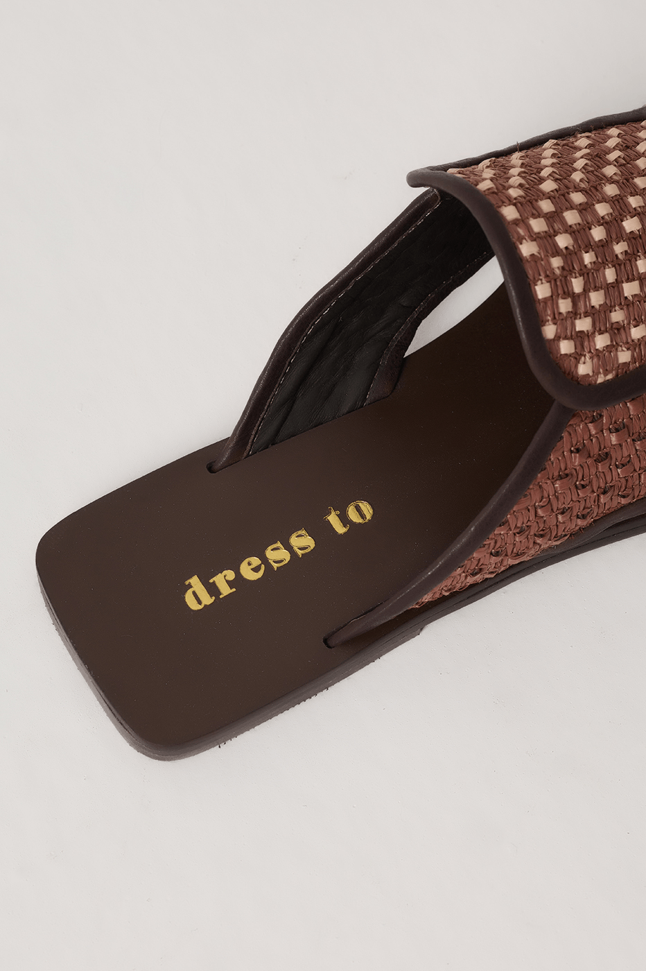 Brown And Off-White Raffia Open Toe Flat Sandal