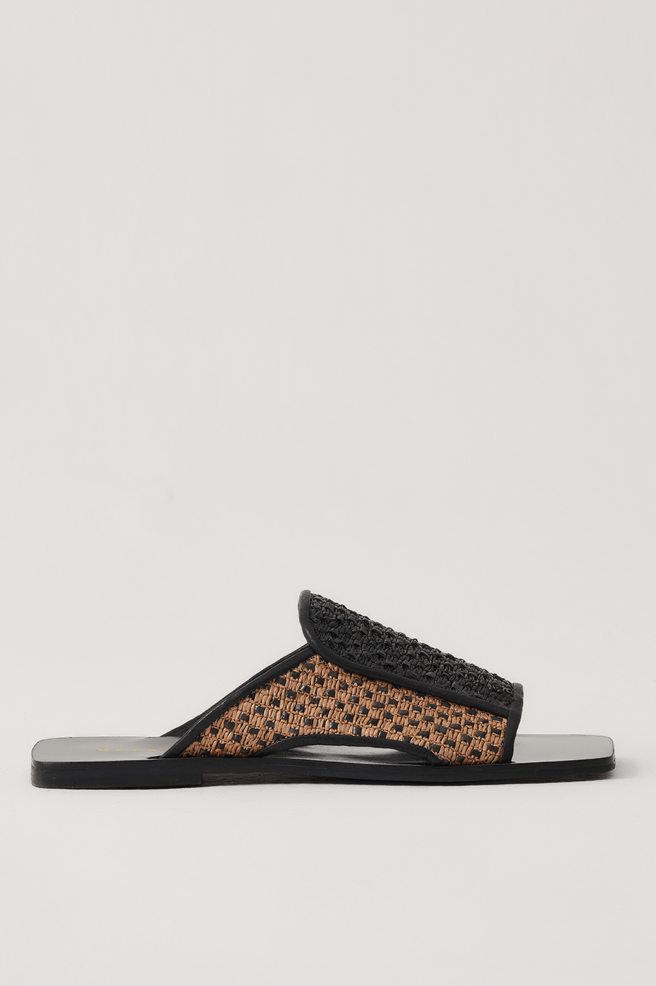 Brown And Off-White Raffia Open Toe Flat Sandal