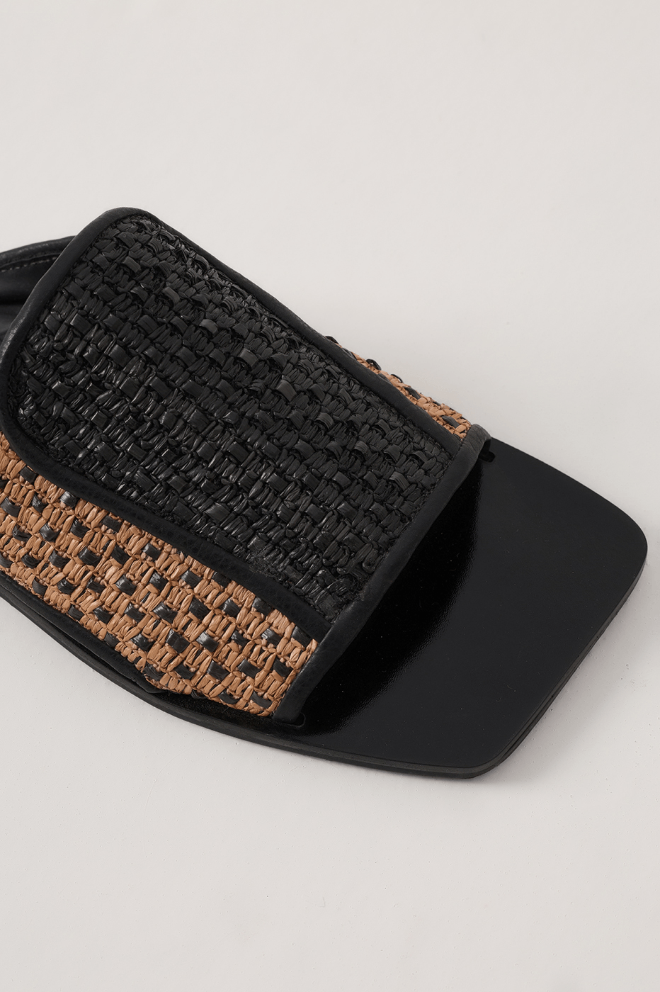 Brown And Off-White Raffia Open Toe Flat Sandal