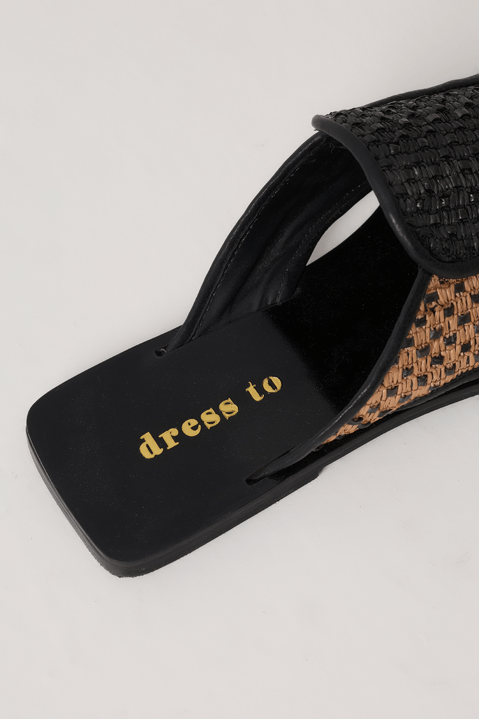 Brown And Off-White Raffia Open Toe Flat Sandal