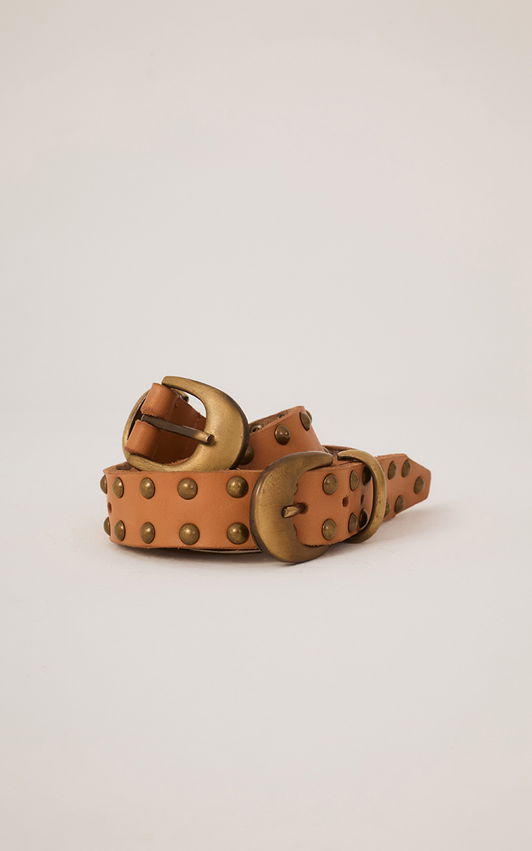 Beige Leme Double Buckle Rivet Belt