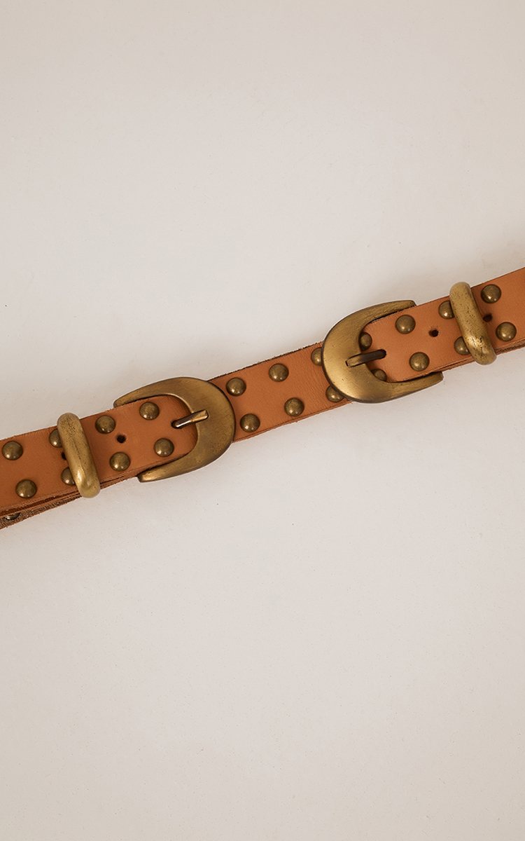 Beige Leme Double Buckle Rivet Belt