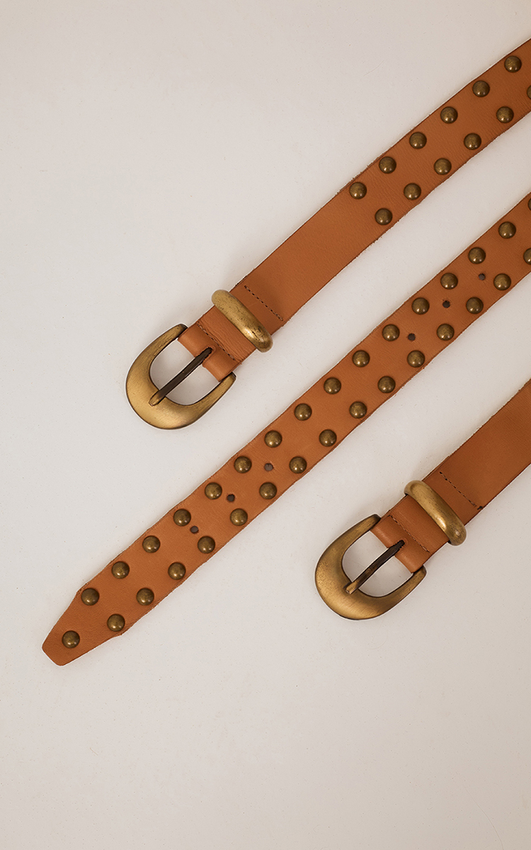 Beige Leme Double Buckle Rivet Belt