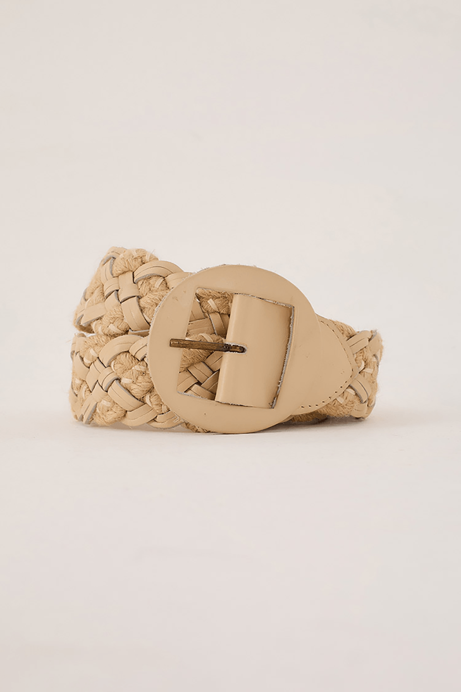 Off-White Woven Straw and Leather Belt