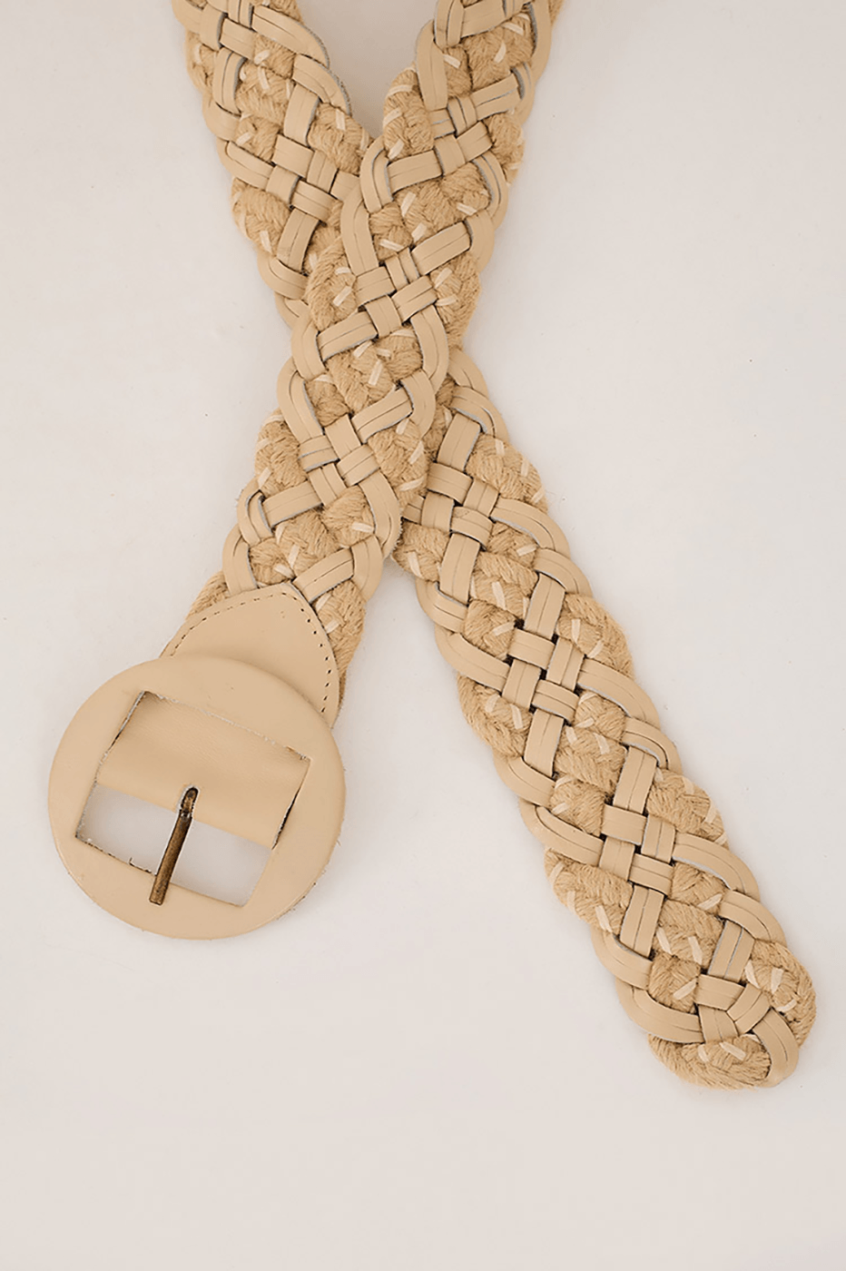 Off-White Woven Straw and Leather Belt