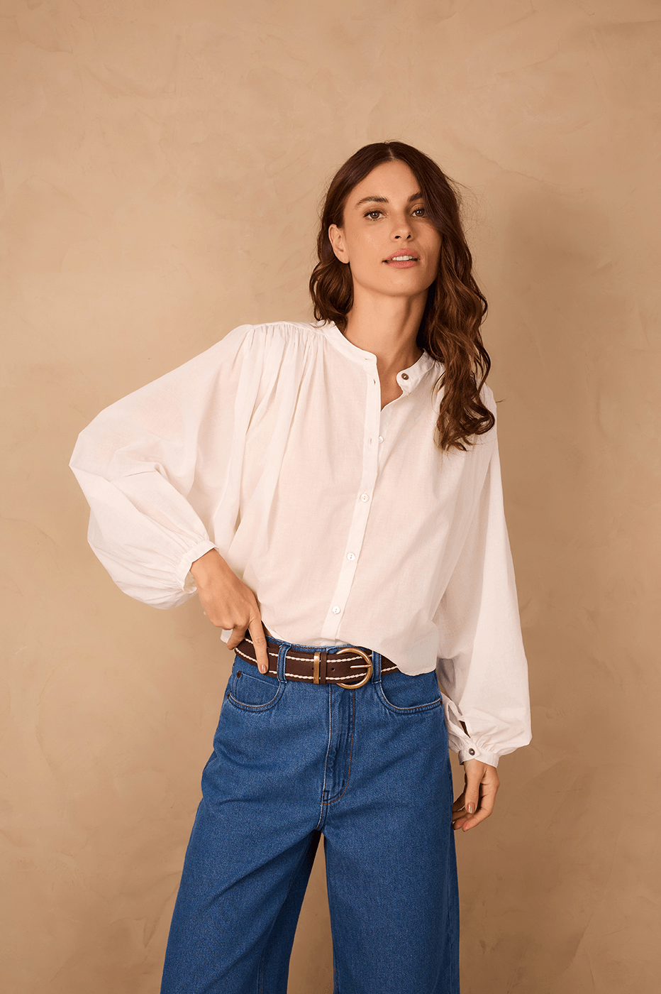 Brown Caffeine Buckled Seam Leather Belt