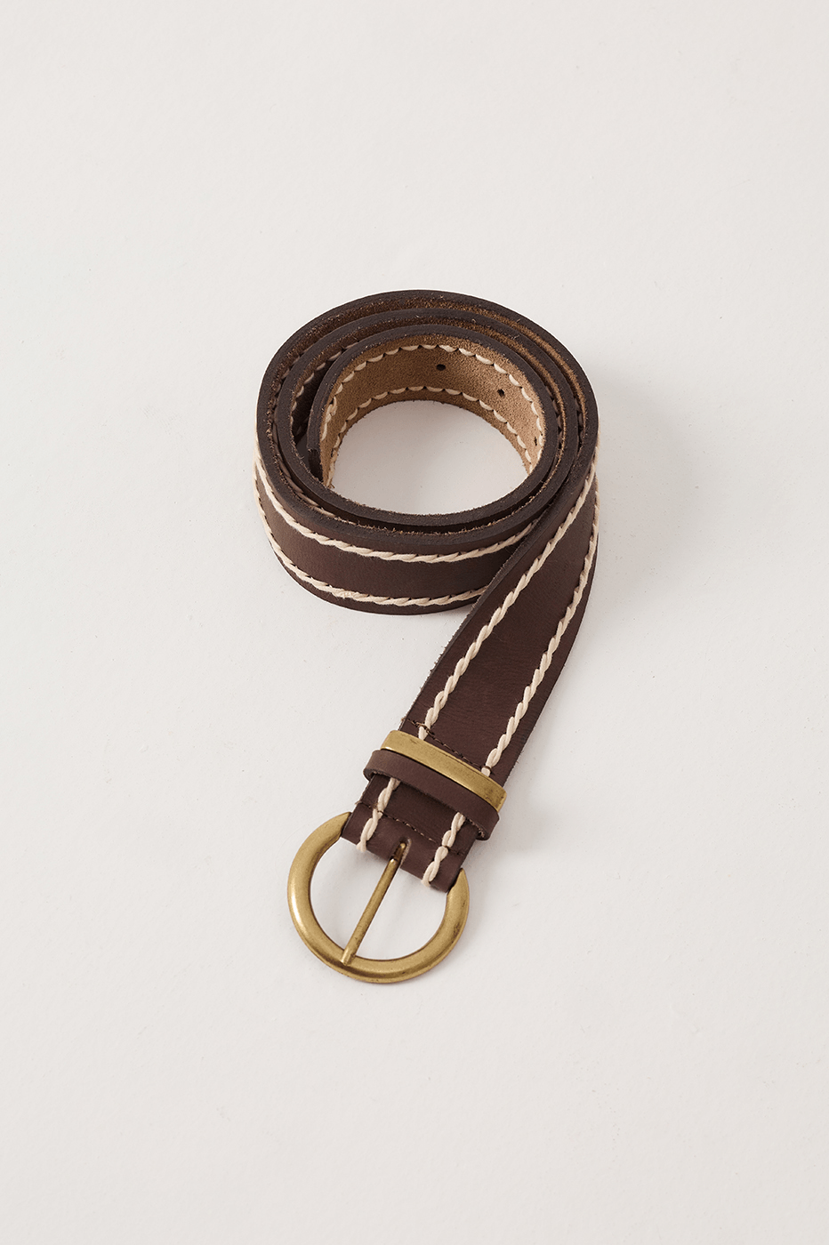 Brown Caffeine Buckled Seam Leather Belt