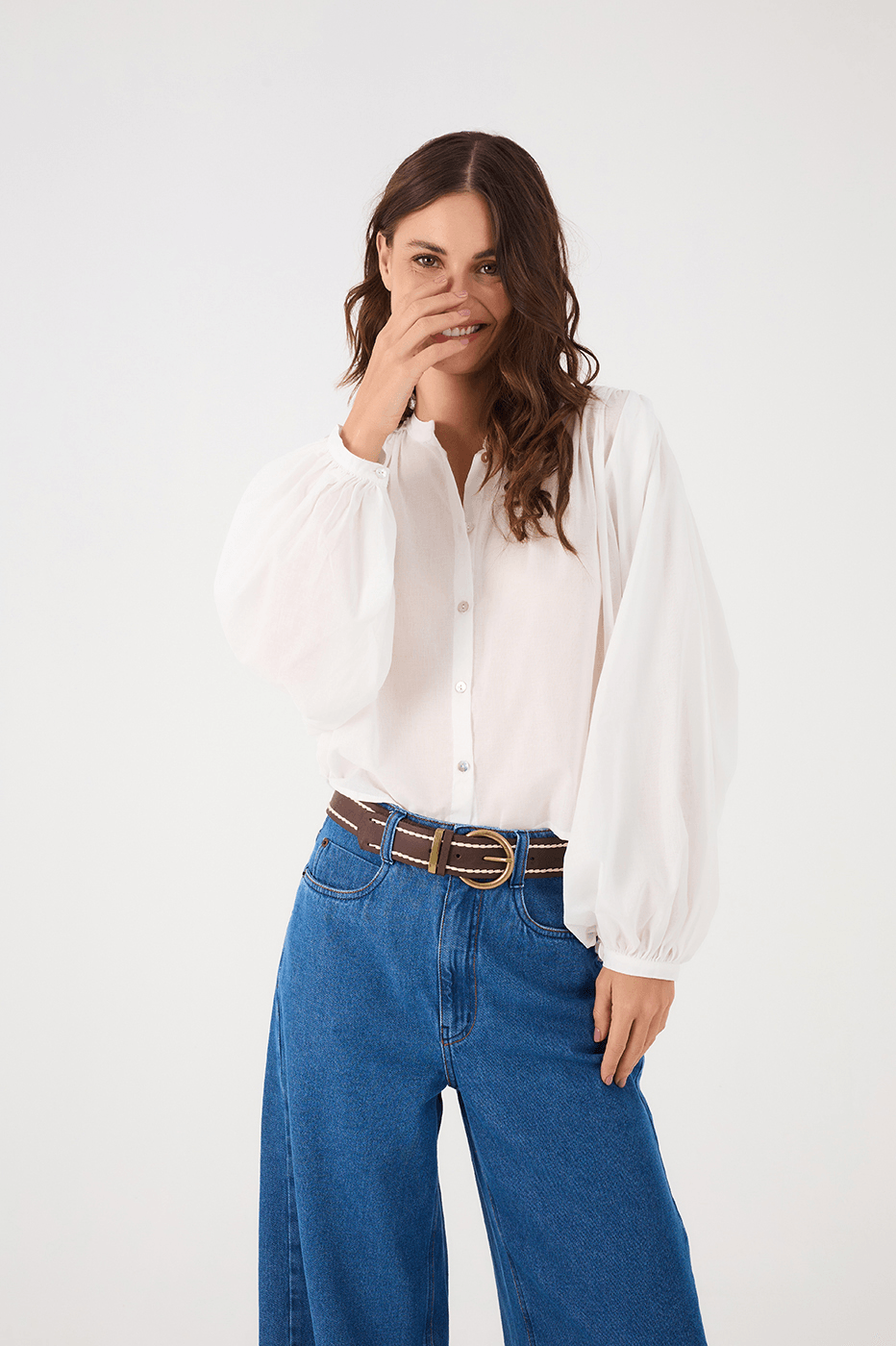 Brown Caffeine Buckled Seam Leather Belt