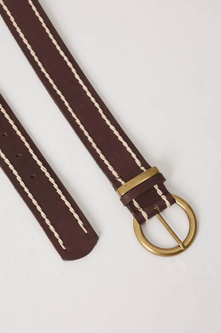 Brown Caffeine Buckled Seam Leather Belt