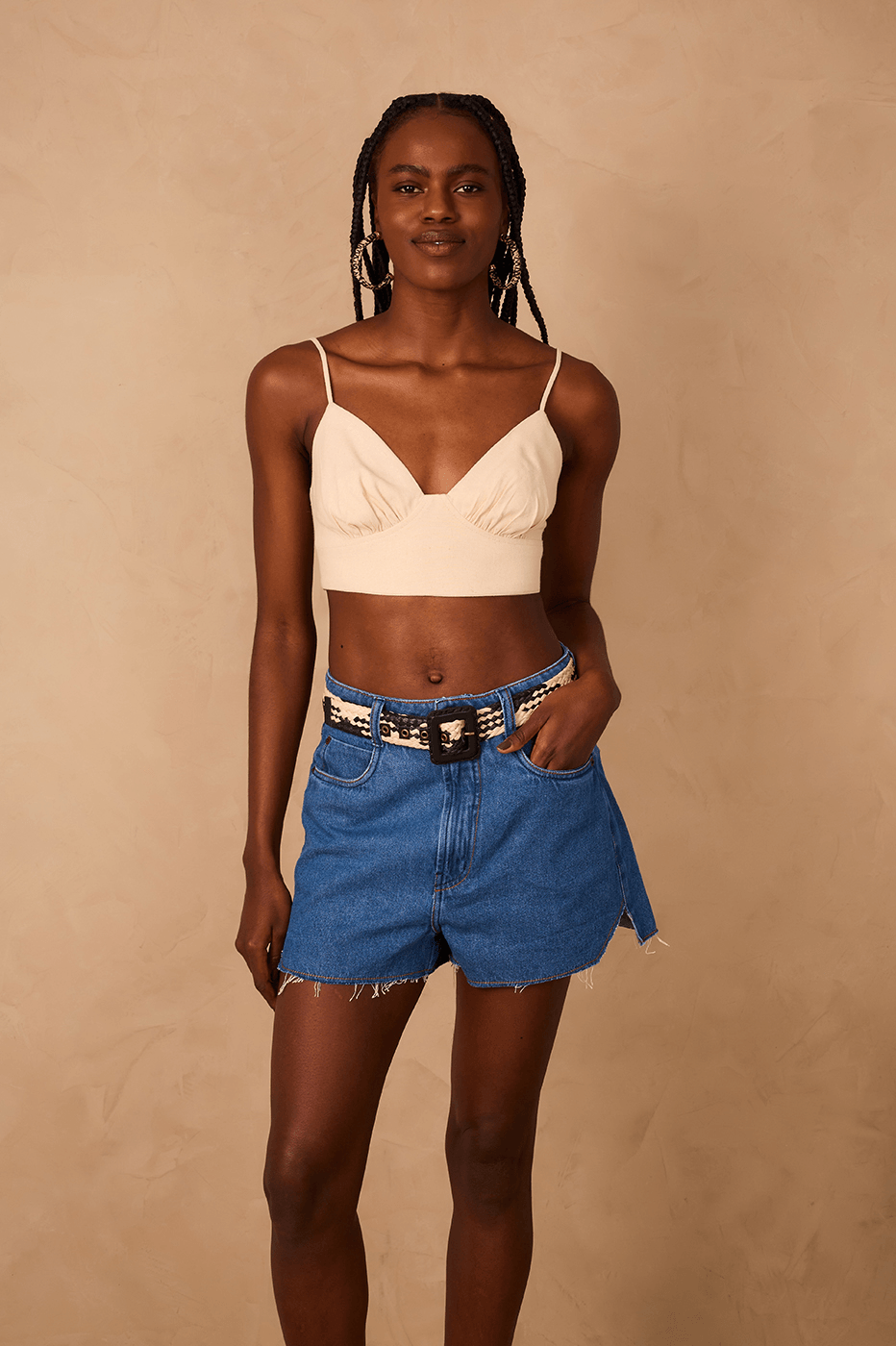 Natural And Gold Straw Buckled Belt