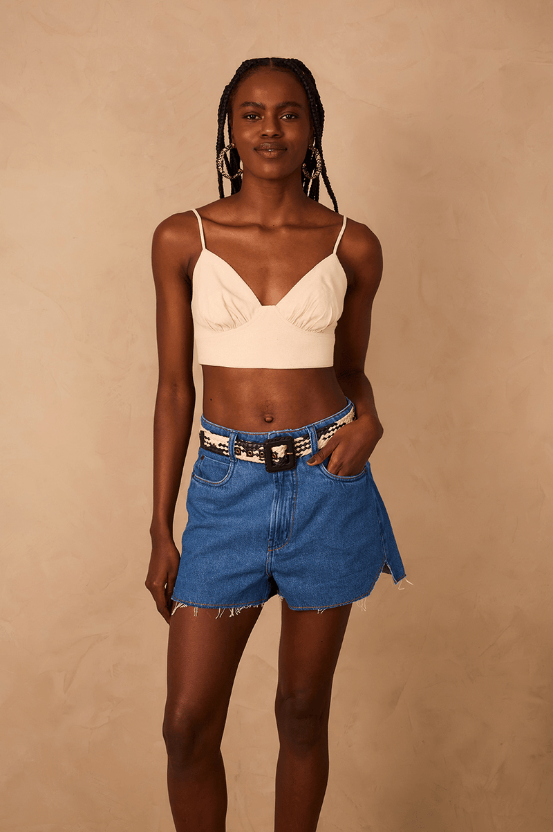 Natural And Gold Straw Buckled Belt_1