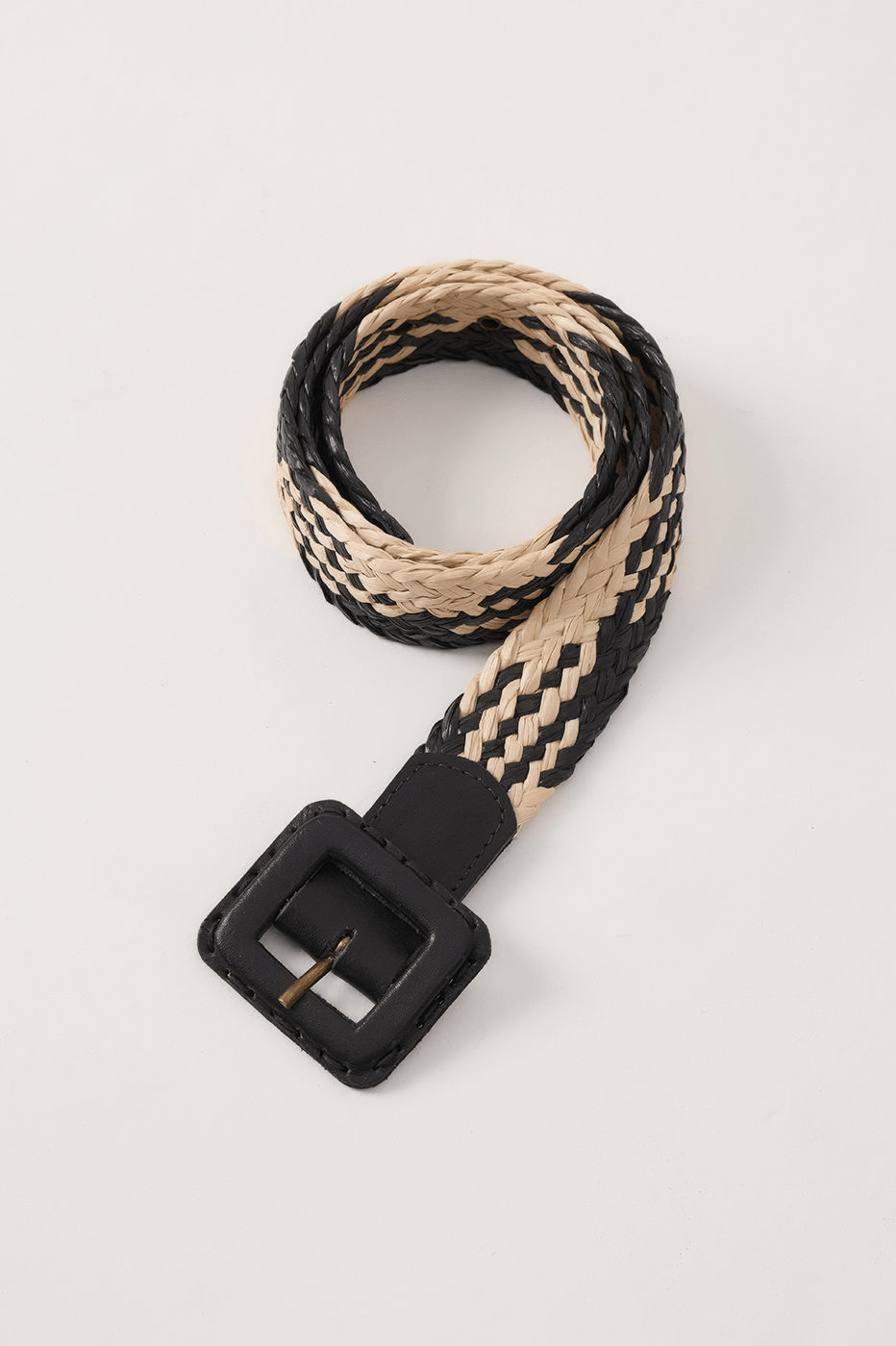 Natural And Gold Straw Buckled Belt